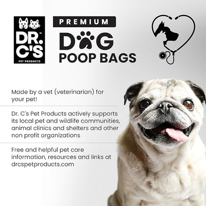 100% Certified Compostable Dog Poop Bags - Dr. C's Premium Dog Poop Bags - 270 Bags / 18 Rolls, Extra thick, Leak Proof, Unscented, Plant Based and Earth Friendly, Dispenser Included