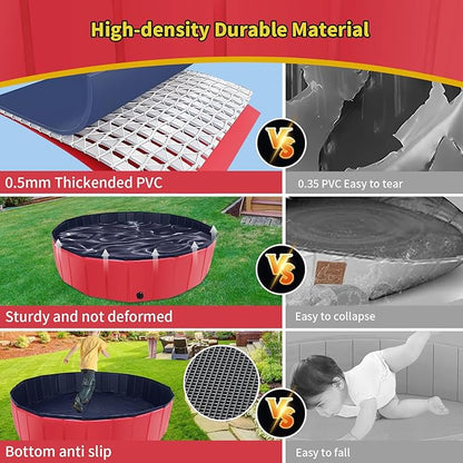 Foldable Dog Pool, 39" x 12" Kiddie Pool with Hard Plastic, Non-Slip Dog Bath Tub for Outdoor Backyard, Collapsible Dog Swimming Pool for Kids Dogs Pets (Red)