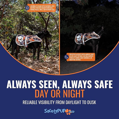 Dog Reflective Vest – Hi-Vis Fluorescent Visibility That Helps to Safeguard Your Pet On/Off Leash in Urban & Rural Areas (Camo, Medium)