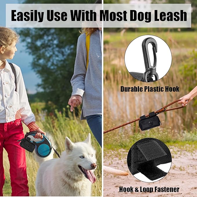 2Packs Dog Waste Bag Dispenser Pet Poop Bags Holder for Doggie Waste Bags Dispensers Soft Fabric Zipper Small Doggy Puppy Pouch for Leash Accessory Attachment with Carrier (Black & Purple)