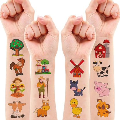 72 PCS Farm Barnyard Animal Pre-Cut Temporary Tattoos Sticker Birthday Decorations Party Supplies Favors Gift Boy Girl Farmhouse Cow Chicken Tattoo School Reward Themed (Normal)