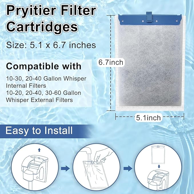 12 Pack Fish Tank Filter Cartridge for Whisper Bio-Bag Filters, Large Aquarium Replacement Filter Cartridges for Whisper Filters 20i,40i/IQ20,30,45,60/PF20,30,40,60 and ReptoFilter