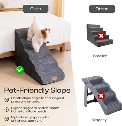 5-Step Curved Dog Stairs for High Beds Up to 30", Non-Slip Foam Pet Ramp for Large Dogs and Cats, Washable Cover, Soft Climbing Steps for Couch & Sofa