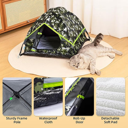 GDanes Camouflage Cat Tent, Portable Pet Cat House with Soft Pad, Cat Cave, Dog House for Small Medium Dogs and Rabbits