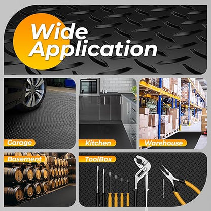 7.8 x 20 FT Garage Floor Mat, 2.8mm Thickness Diamond Plate Vinyl Garage Flooring Roll for Under Car, Large Size 156 SQFT for Large SUVs, MPV, Pickup Truck, Black