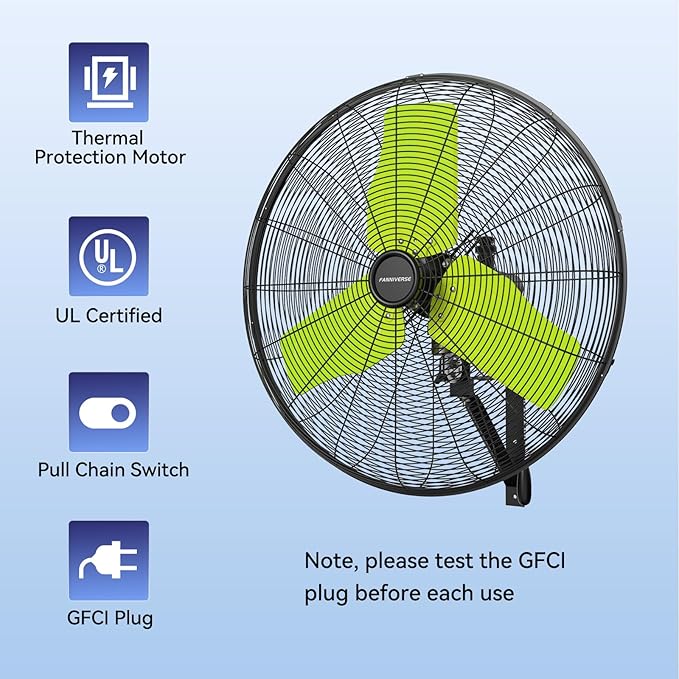 24 Inch 9500 CFM Waterproof Wall Fan Pro Series - Outdoor High Velocity Wall Mount Fan with Enclosed Motor for Residential, Warehouse, Patio, Shop, Garage, Barn UL Safety Listed