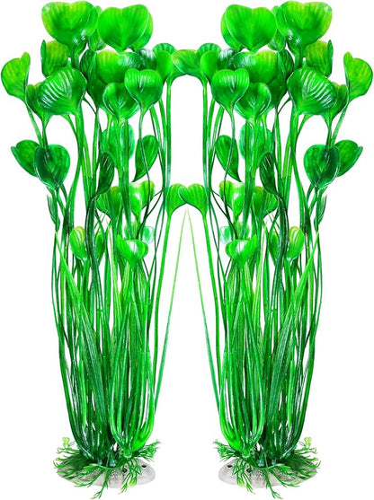 AQUANEAT Artificial Fish Tank Plants, Plastic Aquarium Accessories Large, 15.5 inch Green Decorations, 2pcs