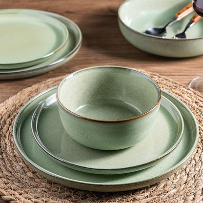 GBHOME Ceramic Dinnerware Sets for 8, 24 Pieces Stoneware Plates and Bowls Sets, Scratch Resistant Dishes, Dishwasher & Microwave Safe-Pastel Green