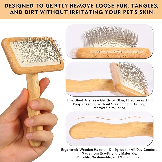 Dog Slicker Brush for Shedding & Grooming - Professional Dog Brush and Cat Brush with Coated Tips & Air-Cushion Design, Deshedding Tool Removes Undercoat Tangles & Loose Fur for Long/Short Hair Pets