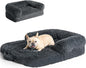 EHEYCIGA Foldable L Dog Bed, Faux Fur Fluffy Dog Couch Bed, Orthopedic Calming Memory Foam L Pet Bed for Large Dogs, Washable Soft Warm Pet Sofa Bed with Non-Slip Bottom, Dark Grey, 40"x30"x6"