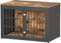 48" Rustic Heavy Duty Dog Crate Furniture for Extra Large Dogs, Metal Kennel for High Anxiety Dogs, Wooden Cage Furniture Indoor, Decorative Dog Kennel End Table, XL
