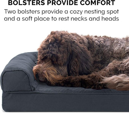 Furhaven Cooling Gel Dog Bed for Large/Medium Dogs w/ Removable Bolsters & Washable Cover, For Dogs Up to 55 lbs - Quilted Sofa - Iron Gray, Large
