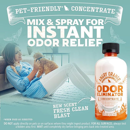 Angry Orange Pet Odor Eliminator Concentrate for Cat Urine and Smells - Fresh Scent - 8 oz (Makes 128 oz of Cleaner)