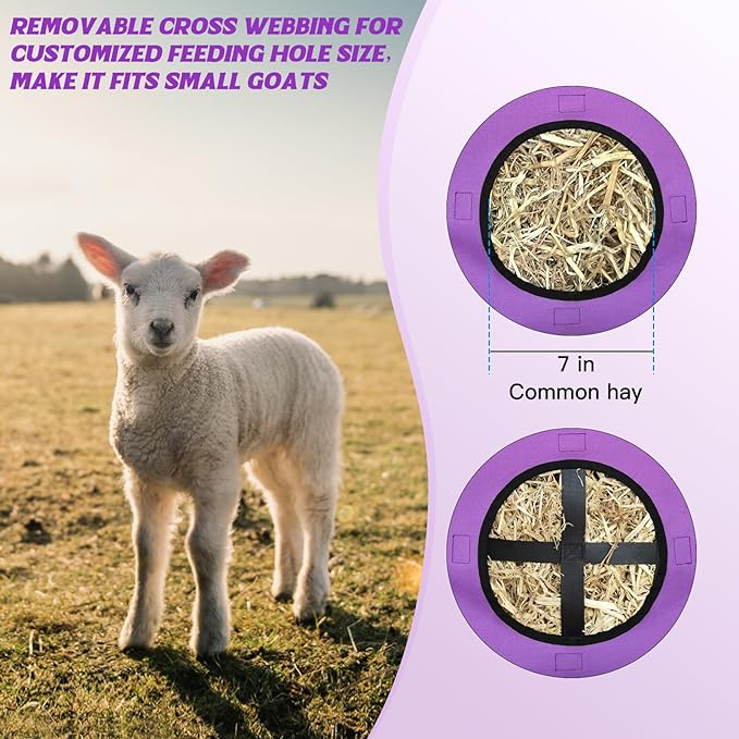 3 PCS Goat Hay Feeder,Hay Bags for Horses,Goats,Donkeys with Reinforced Oxford Fabric and High Strength Metal Clasp,Horse Feeding Supplies with Adjustable Strap for Easy Hanging (2Purple+1Grey)