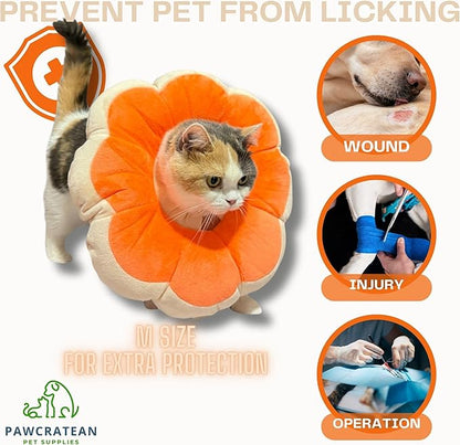 Adjustable Comfy Flower Style Elizabeth Collar for Cats Puppies Soft Recovery Cone Pet Protective Neck Collar (Orange, Samll)