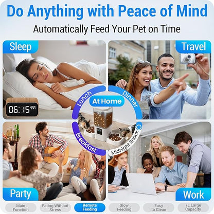 5G WiFi Automatic Cat Feeder with Slow Feed for 2 Cats: Automatic Dog Feeder with 7L Large Food Storage, Cat Food Dispenser with Alexa for Multiple Pets, Detachable for Easy Cleaning -29 Cup