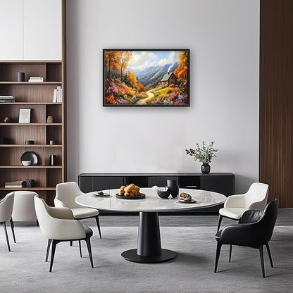 Framed Large Autumn Mountain Wall Art for Living Room, Oversized Wildflower Tree Wall Decor Nature Landscape Canvas Painting Modern Artwork Home Decoration for Living Room Bedroom 36"x24"