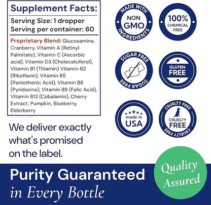 Advanced 15-in-1 Multivitamin for Dogs & Cats - Premium Liquid Supplement with Glucosamine, Vitamin B Complex and Cranberry for Joint, Digestive, Skin, Immune & UTI Support - 2.0 Fl Oz - Made in USA