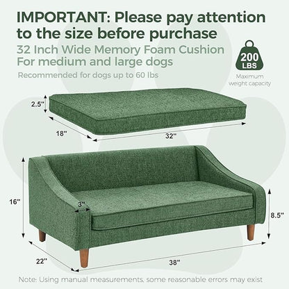 Dog Sofa Couch for Medium to Large Dogs, Durable Pet Sofa with Washable Fabric, Elevated Mini Dog Bed with Wooden Legs for Medium and Large Dogs, Dark Grey