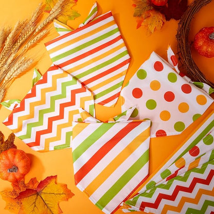 48 Pieces Fall Dog Bandanas Bulk Colorful Autumn Bandanas for Dogs with Polka Dot Stripe Wave Patterns for Pets Doggies Fall Autumn Thanksgiving Party Costume Accessories