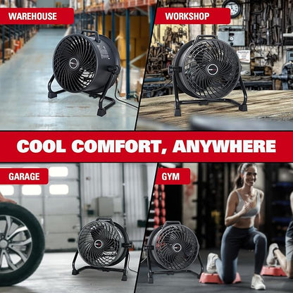 16 Inch High Velocity Industrial Fan Portable Heavy Duty Drum Metal Shop Fan with 3-Speed 360° Tilting, Floor Fans for Warehouse Workshop Garage, ETL Listed, EMF101618D