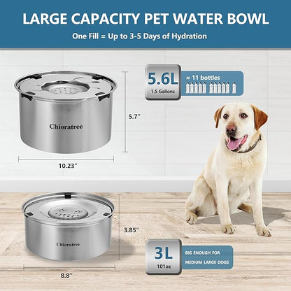 Dog Water Bowl No Spill,3L/101oz Large Spill Proof Water Bowl for Dogs, Stainless Steel Slobber Stopper Slow Drinking Dog Bowl Anti Splash Pet Water Dispenser for Messy Drinkers