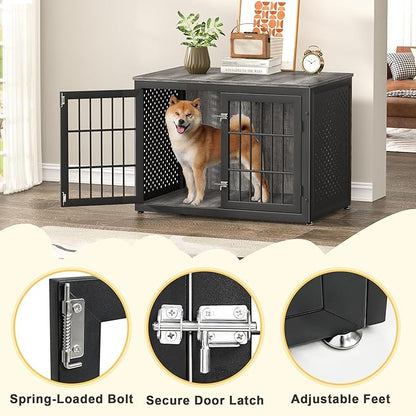 38" Heavy Duty Dog Crate Furniture for Large and Medium Dogs,Wooden Metal Kennel for High Anxiety Dogs, Chew Proof Cage Indoor, Decorative Kennel End Table