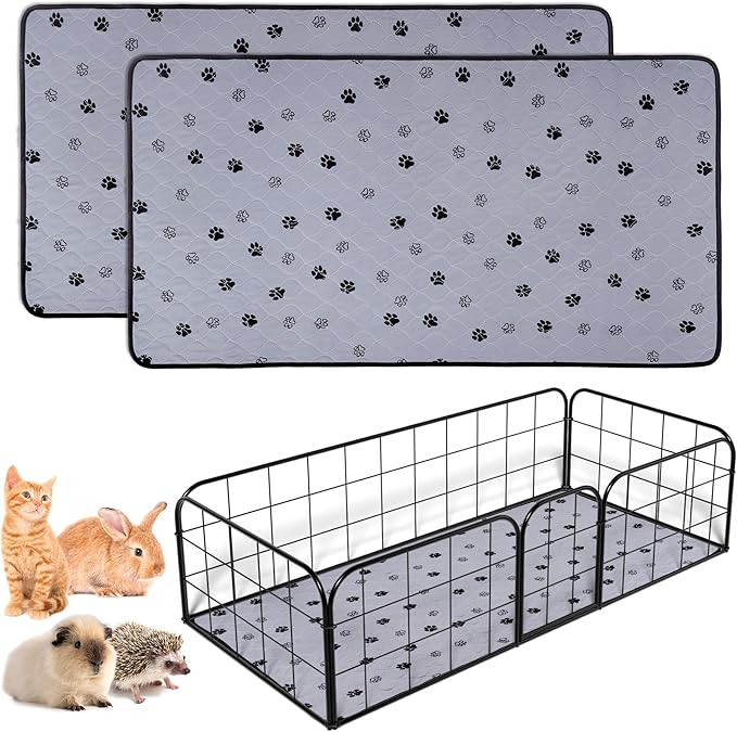 Fostanfly Non-Slip Washable Pee Pads for Dogs, 2 Pack 24"x47" Guinea Pig Cage Liner Ultra-Absorbent and Leak-Proof for Small Animal Guinea Pigs Rabbit Bunny Hamster