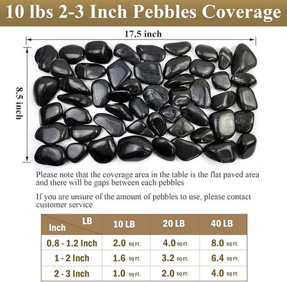 5 lbs Black River Rocks - 2-3 inch Pebbles for Plants, Indoor & Outdoor. Decorative Stones for Planters, Vases, Aquariums & Gardens