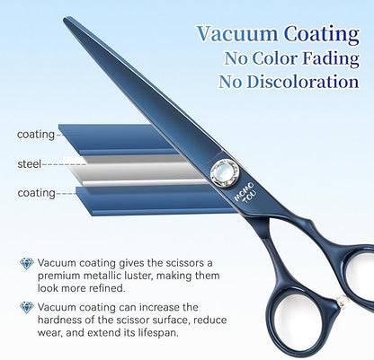 7 inch Matte Blue Straight Dog Grooming Scissors Professional 440C Stainless Steel Dog Shears Smooth Cutting Comfortable Grip and Easy to Use for Groomers and Home Use