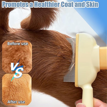 Flea Comb for Dogs and Cats with Release Button Fine Tooth Dog Comb for Grooming Massaging and Cleaning Remove Fleas Eggs Pet Hair Removal for Short and Long Hair 2 Pack