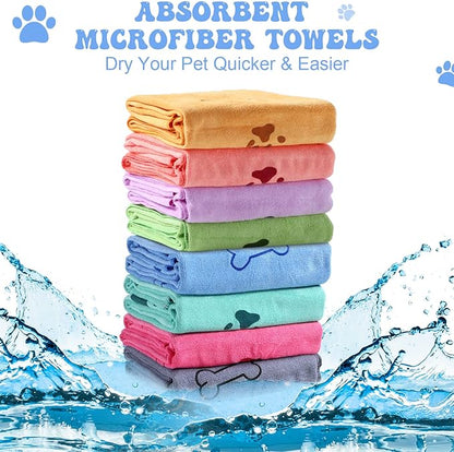 8 Pcs Dog Towels Pet Bath Drying Towels 55 x 28 Inches Large Absorbent Microfiber Quick Fast Drying Soft Beach for Lightweight Cat and Puppy Shower Essentials Cleaning Accessories(Multicolor)