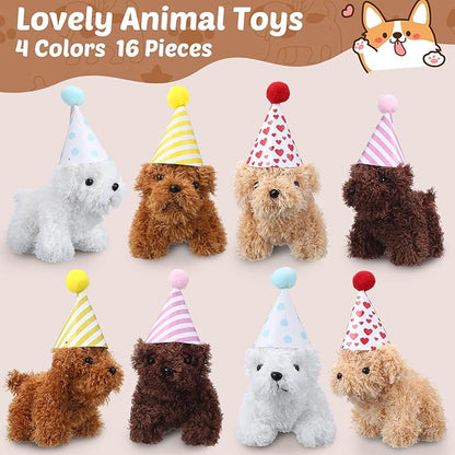 20 Pcs Mini Plush Dog Bulk 4 Inch Small Stuffed Puppy Set Include 20 Adopt a Pet Kraft Paper Boxes and 20 Cute Cone Hats Soft Dog Animals for Kids Birthday Adopt a Puppy Favor Gifts