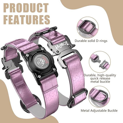 AirTag Dog Collar - Leather Dog Collar with Airtag Holder | IP68 Waterproof AirTag Holder with Metal Buckle, Comfortable GPS Dog Collars Tracker for Medium Large Dogs (Rose Gold, M)