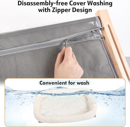 AMOSIJOY Cat Sill Window Perch Sturdy Hammock Window Seat with Cushion Cover, Wood & Metal Frame for Large Cats, Easy to Adjust Cat Bed for Windowsill, Bedside, Drawer and Cabinet (XL)