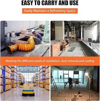 8-Inch High-Velocity Portable Utility Blower Fan, Industrial Exhaust Fan with 16.4ft Flexible Duct Hose, 3150 RPM Low-Noise Ventilator for Basements, Workshops, Warehouses, and Confined Spaces