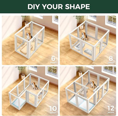 FXW AuraSpace Acrylic Indoor Unleashed Dog Playpen for Medium Dogs, 35 Inch, 16 Panels, White