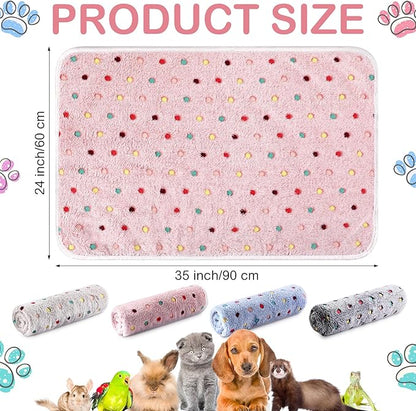 4 Pcs Waterproof Guinea Pig Blankets Washable Small Animal Fleece Bedding Absorbent Guinea Pig Cage Liners Reusable Pet Pee Pad Sleep Mat Pad Cover for Hamster Ferret (Colorful Dot,35 x 24 Inch)