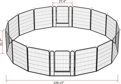 Dog Playpen, Outdoor Dog Fence, 16 Panels, 32" H Dog Pen for Medium/Small Dogs, Heavy Duty Metal Pet Fence with Gate, Portable Dog Fence for RV Camping and Yard (Black)