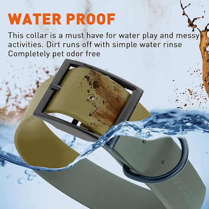 Dogline Biothane Waterproof Dog Collar Strong Coated Nylon Webbing with Black Hardware Odor- Proof for Easy Care Easy to Clean High Performance Fits Small Medium or Large Dogs, Olive Drab Green