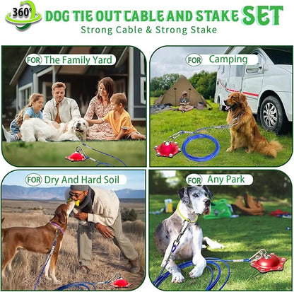 Dog Tie Out Cable and Stake for Yard,(up to 200lbs) 360°Swivel Dog Run Anchors- No Tangle,with 20FT Heavy Duty Tie Out Cable,Runner for Yard,Ideal for Outdoor Camping