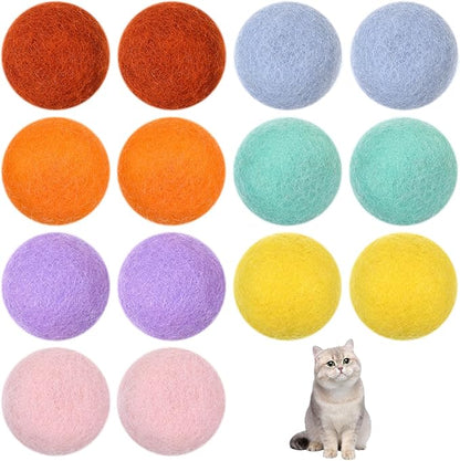 14 PCS Wool Cat Ball Toys, Quiet Play Felt Cat Ball Toys Kitty Kicker Exercise Toy, Fun Colorful Kitty Kitten Toy for Interactive Kitten Balls for Indoor 1.2in