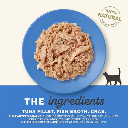 Applaws Natural Wet Cat Food in Broth, Limited Ingredient Wet Cat Food Pouches, No Additives, Made with Natural Ingredients, Tuna Fillet with Crab in Broth (12 x 5.3oz Pouches)