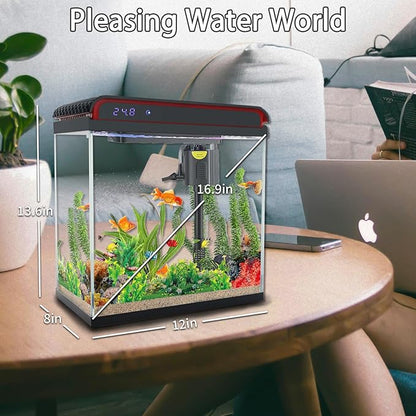 20 Gallon Fish Tank, Large Smart Aquarium with Self-Cleaning Pump 3 Color Lights Water Temperature Detection System, Smart Fish Tank for Betta Shrimp Guppy Goldfish Beta, Home Decor Gift with Tank