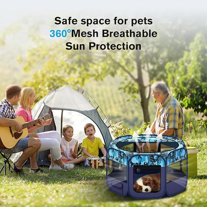 Dog Playpen, Pet Playpen, Portable Cat Playpen, Pop Up Foldable Puppy Playpen Exercise Kennel Tent with Carry Case Collapsible Bowl,Water-Resistant Shade Cover for Outdoor Indoor Travel (Large)