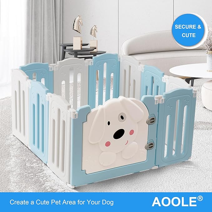 Foldable Dog Play Pen Indoors, Non-Slip Sturdy Puppy Playpen with Door, 25.5" H 10-Panel Adjustable Shape Dog Fence Pen for Small/Medium Dogs, Thickened, Easy to Store