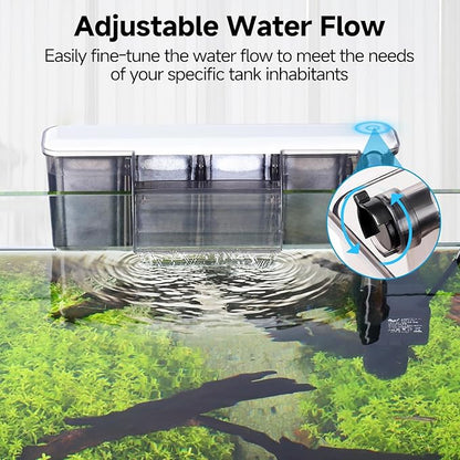 AQQA Quiet 30-50 Gallon Fish Tank Filters - Auto Start Hang on Back Aquarium Filter, Adjustable Flow, Deodorization Decontamination Filter System AQ168 (8W 200GPH)