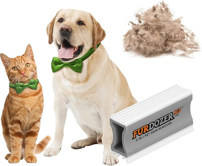 FurDozer X3 MINI Pet Hair Remover & Auto Detailing Tool - Cat & Dog Hair Remover for Carpet, Car Interior, Couch, Bedding, & Furniture - Reusable Pet Hair Removal Tool for Dog Fur & Lint, 3.5", Grey