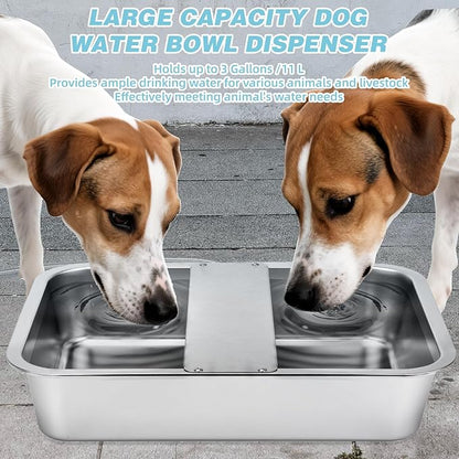 3 Gallon Automatic Dog Water Dispenser, Large Dog Water Bowl Dispenser for Outdoor, Stainless Steel Pet Bowl for Waterer Auto Fill Pet Waterer for Livestock Dogs Cats Chicken Fit 3/4'' GHT Faucet