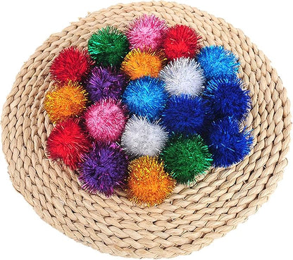 20 Pack 2 Inches Sparkle Balls for Cats, Large Size, Glitter Pom Poms Fuzzy Balls for Cats, Kitten Indoor Assorted Color Random